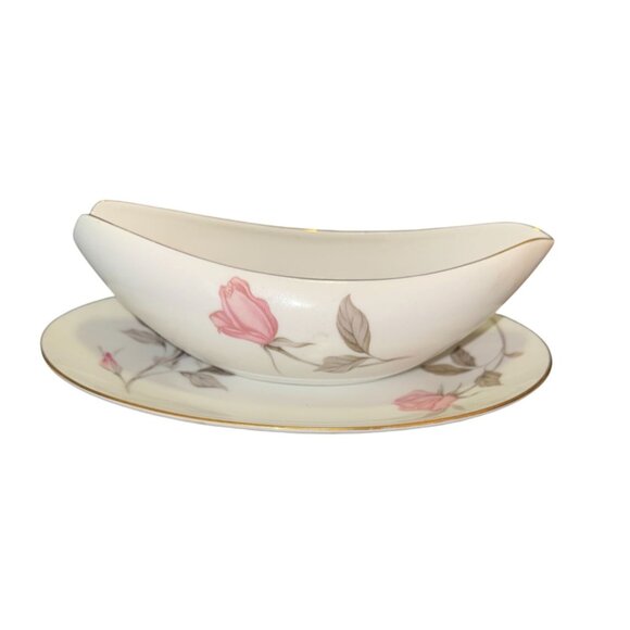 Sango Japan Nancy Fine China Gravy Boat & Saucer Set With Pink Floral Design - Picture 1 of 7